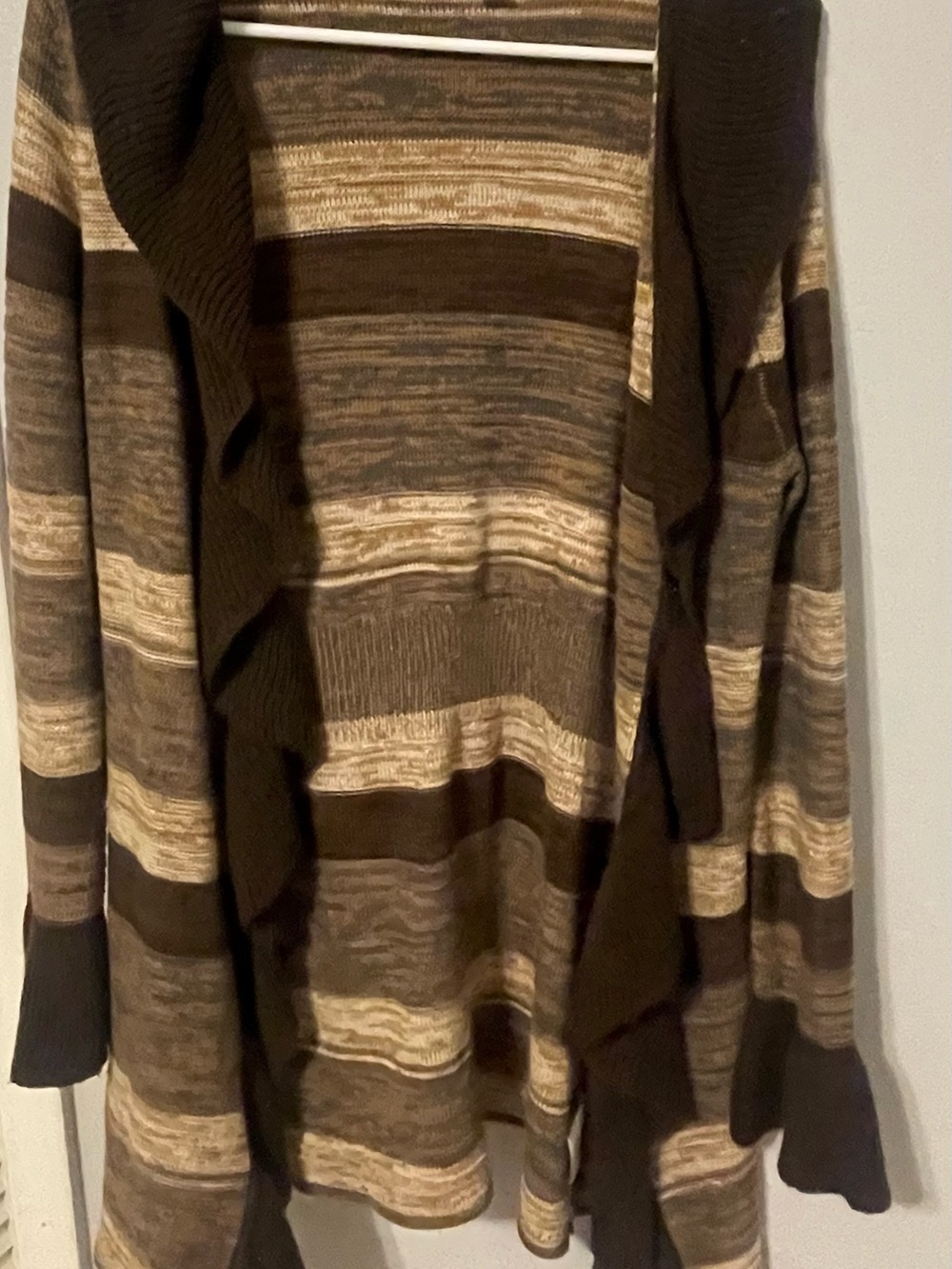 Carolyn Taylor Brown and Beige Striped Open-Front Cardigan